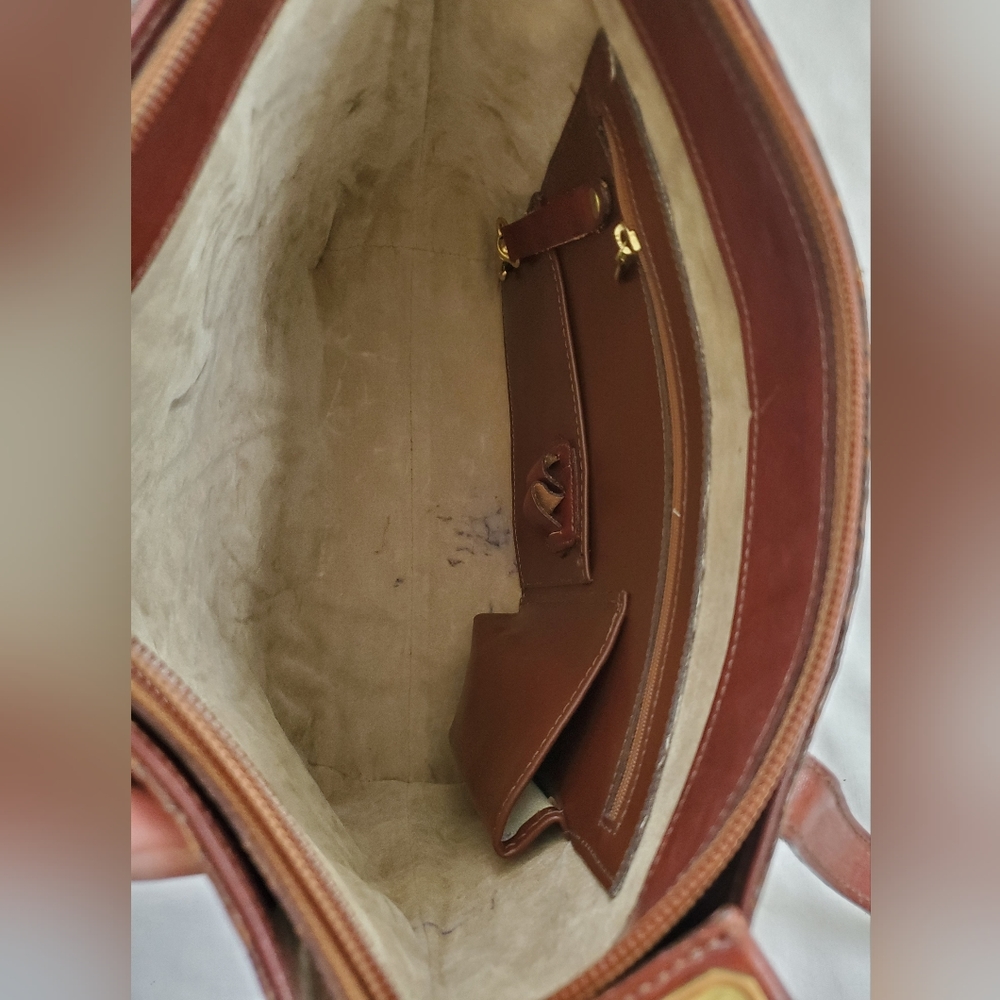 Brahmin Woven and Smooth Leather Tote in Chestnut Red. Size is 9”x12”x4”. - Picture 11 of 12